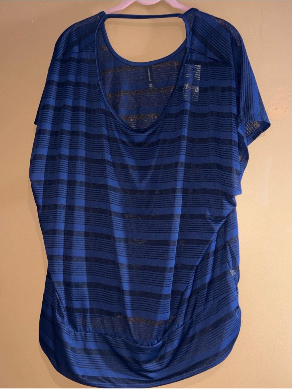 HC830 Lane Bryant Short Sleeve T-shirt Blue/Black Striped Size 18/20 Ladies Top